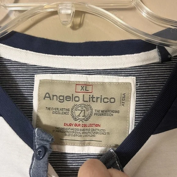 Angelo Latrice Casual Rugby Long Sleeve Navy‎ Striped Cotton Top XL Preppy Rugby - Picture 3 of 9